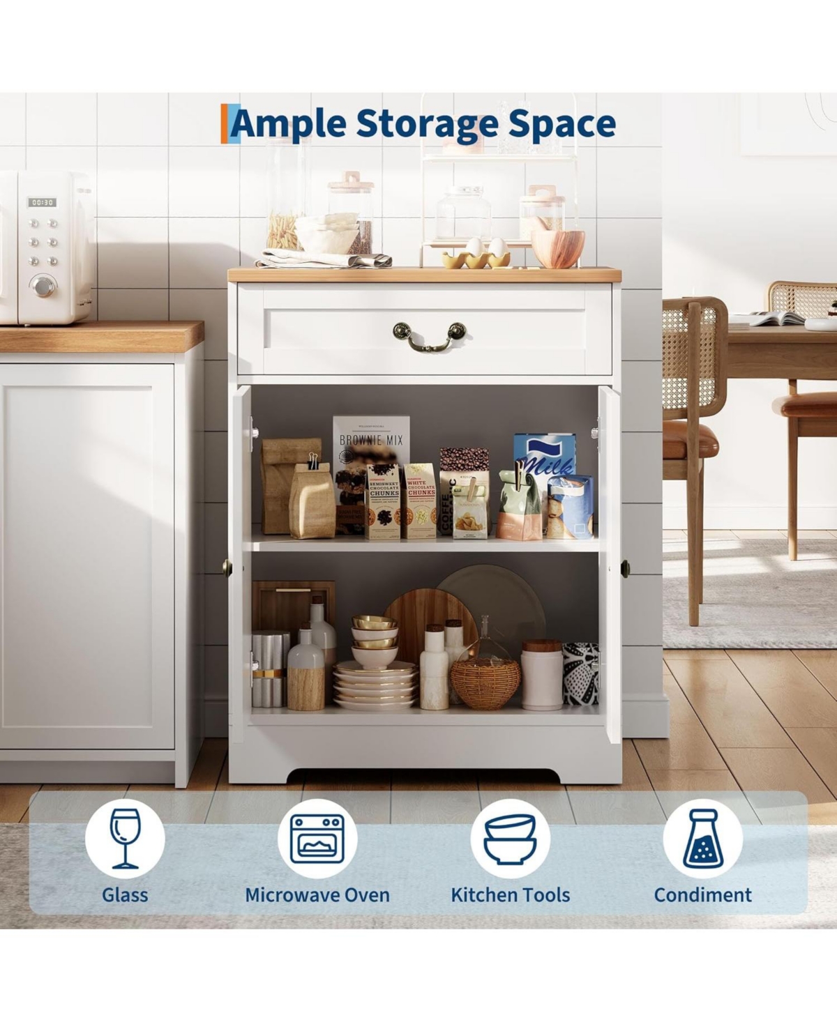 gaomon 29" Farmhouse Sideboard Buffet Cabinet with Drawer & Adjustable Shelves, Small Kitchen Coffee Bar, White