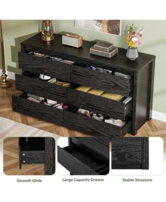 6-Drawer Dresser for Bedroom, Wide Handle-Free Wooden Storage Cabinet for Entryway & Living Room, Black