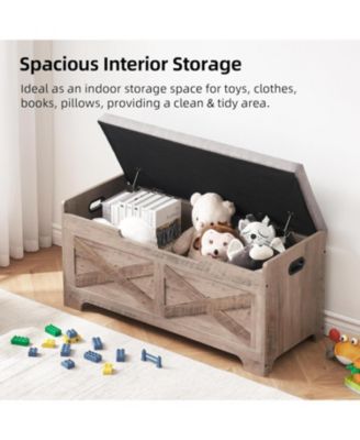 39.4" Wooden Storage Chest Entryway Bench, Toy Organizer Trunk with Safety Hinges for Bedroom and Living Room, Grey