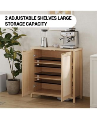 2-Door Rattan Storage Cabinet with Adjustable Shelf, Buffet Table for Living Room and Entryway