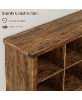 8 Cube Storage Organizer Bookshelf, 62" Long 3-Tier Farmhouse Bookcase for Entryway or Living Room, Brown