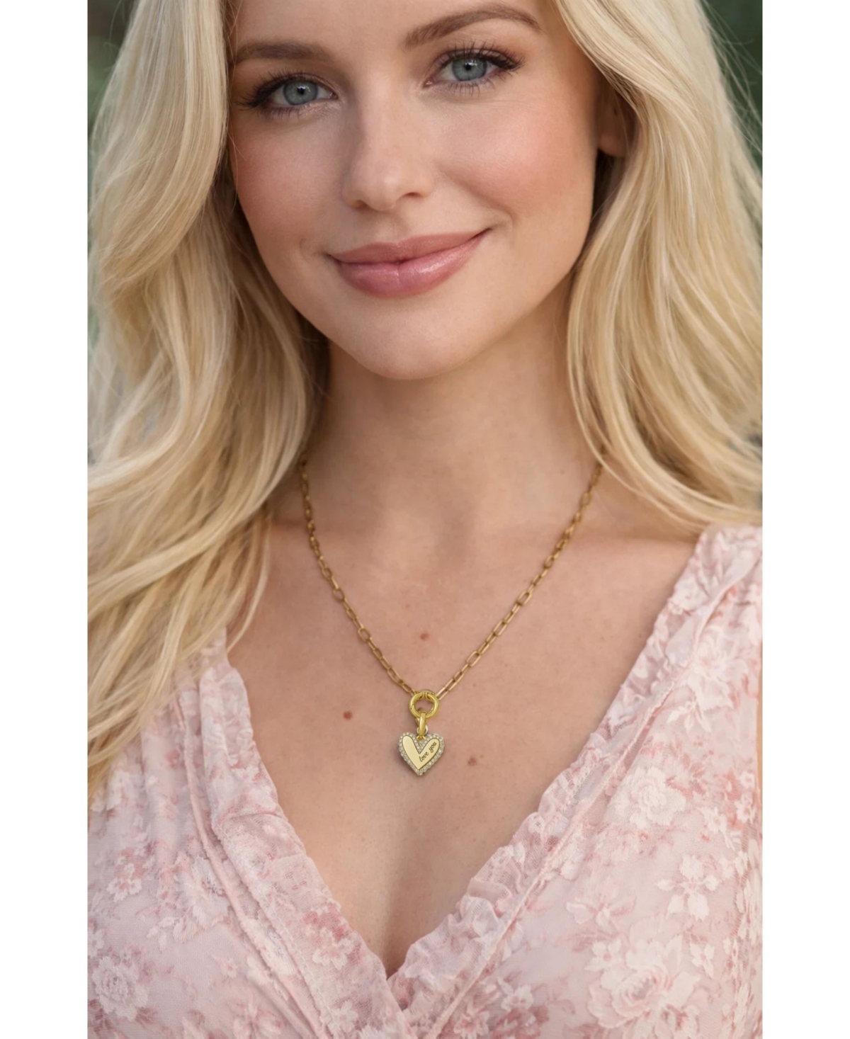 Hollywood Sensation Elena "Love You" Pave Heart Necklace