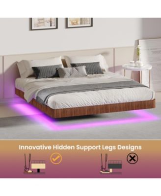 King LED Floating Bed Frame - Wave Texture, Heavy Duty Slats