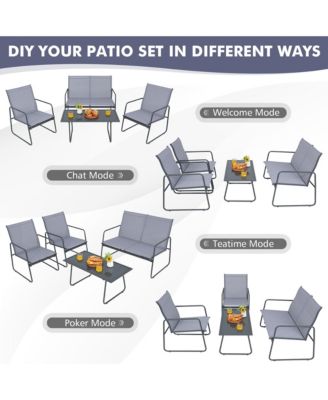 4-Piece Metal Patio Furniture Chat Set Outdoor Conversation Table Garden
