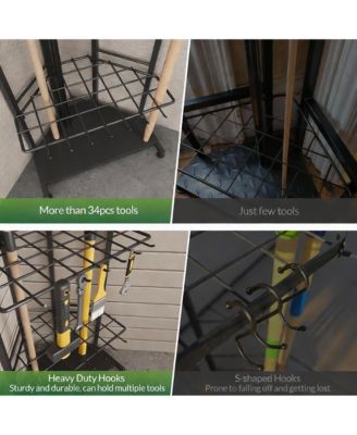 Heavy-Duty Metal Garden Tool Organizer with 34 Compartments & 14 Hooks for Shed or Garage