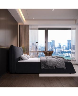 Upholstered Platform Bed with Velvet Headboard