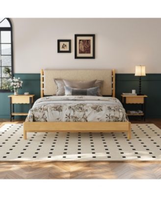 Queen Mid-Century Platform Bed Frame with Headboard