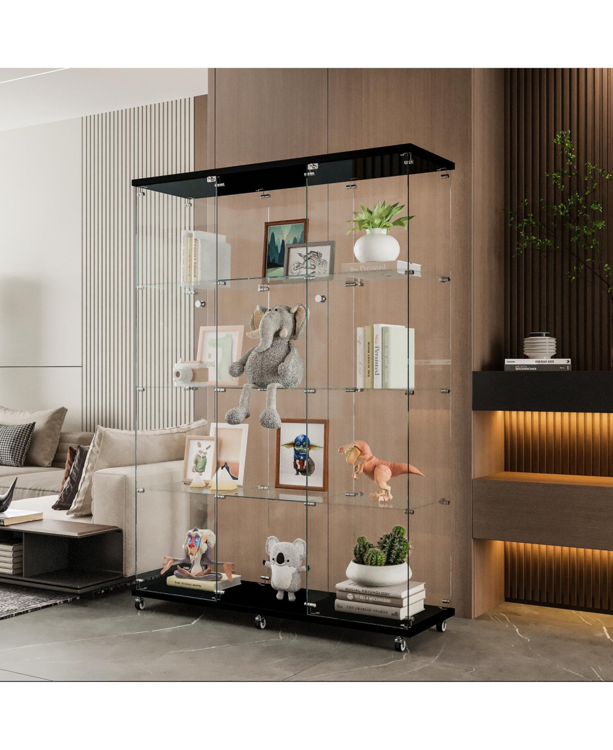 Streamdale Furniture Black Glass Display Cabinet | 4 Shelves | Living Spaces