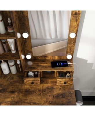 Streamdale Vanity Table with LED Lights, Outlet, Stool - Compact Dressing Desk (Vintage