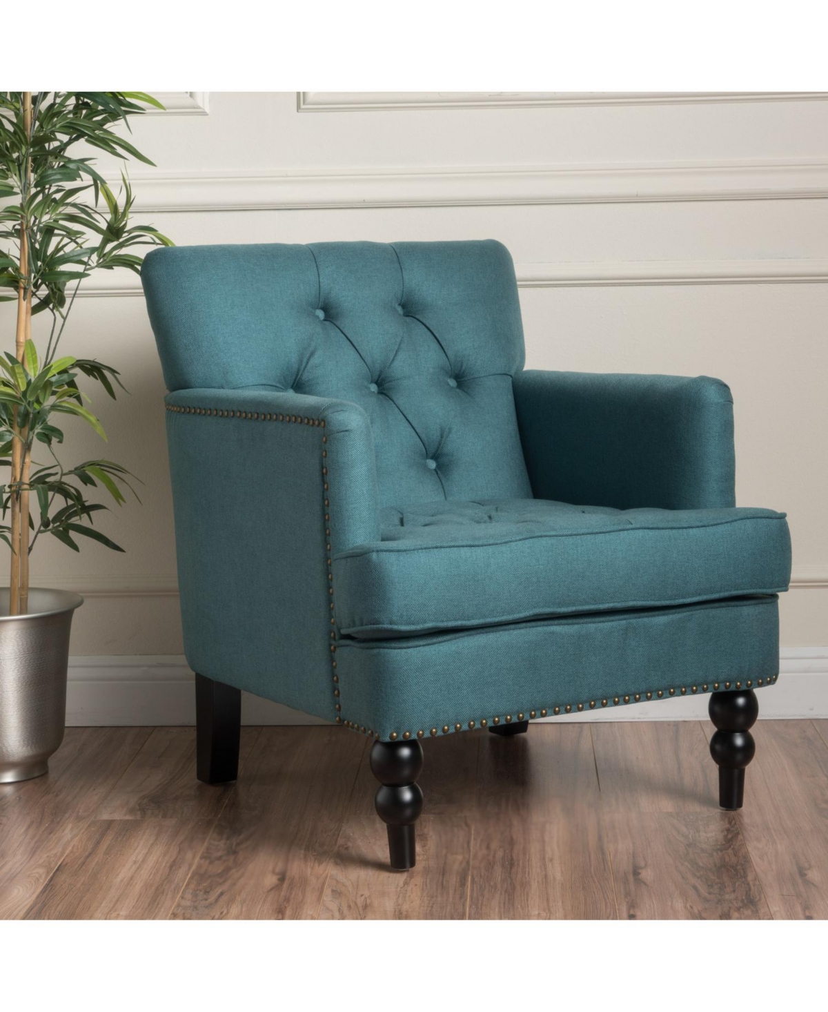 Streamdale Furniture Dark Teal Tufted Club Chair With Studded Trim