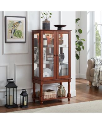 Streamdale Lighted Curio Cabinet with Adjustable Shelves, Mirrored Back, Tempered Glass Doors and Storage Space