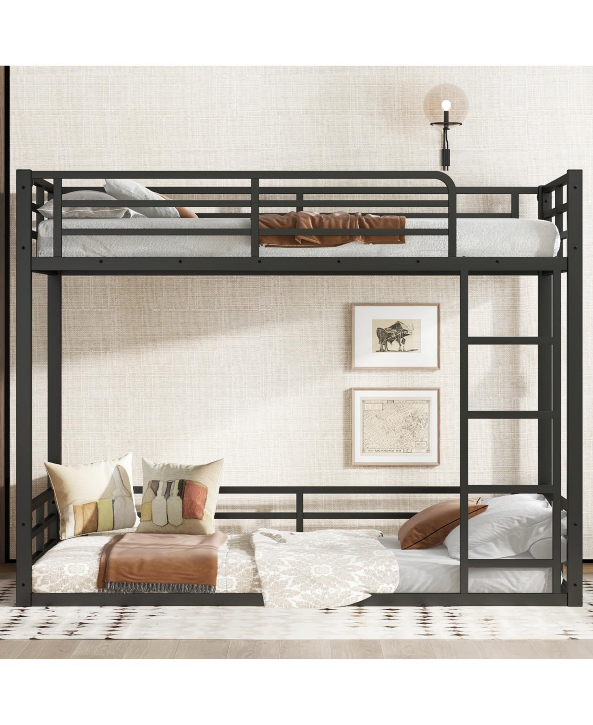 Streamdale Furniture Metal Twin Xl Bunk Bed Frame - Heavy Duty, Noise-Reduced