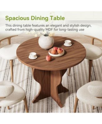 31.5" Round Dining Table for 4, Modern Farmhouse Kitchen Table with Sturdy Base, Dark Brown Circle Table for Dining Room & Living Room