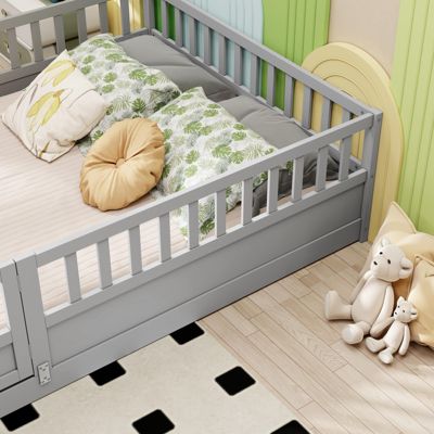 Montessori Floor Bed Frame with Door and Guardrail