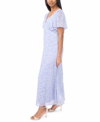 Women's V-Neck Flutter-Sleeve Maxi Dress