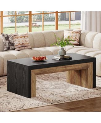 Farmhouse Coffee Table for Living Room, Mid-Century Modern Coffee Table with Sturdy Base