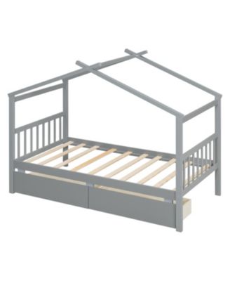 Twin Size Wooden House Bed with Drawers