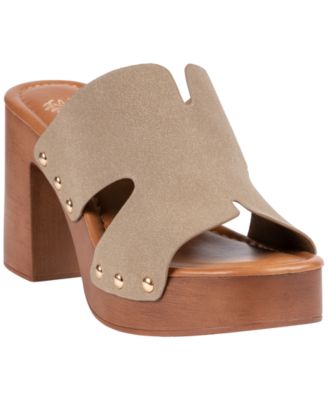 Women's Cocktail Cutout Wooden Block Heel Platform Sandals