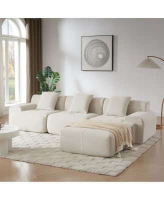 Streamdale Modern L-Shaped Corduroy Sectional Sofa with Movable Ottoman - No Assembly