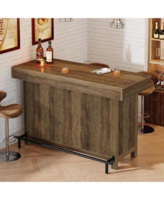 57.48-Inch Kitchen Cabinet & Bar Table, Industrial Counter Height Pub Table with 2-Tier Storage