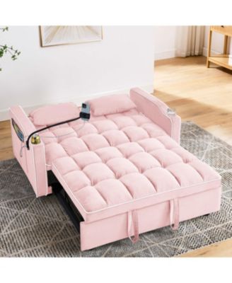 55" Versatile Foldable Sofa Bed with USB Port, Ashtray, and Phone Stand
