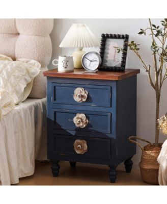 Vintage Farmhouse End Table - 19" Rustic Nightstand, 3 Drawers