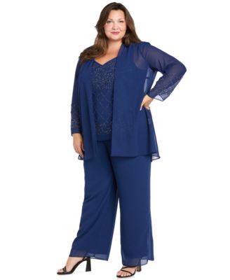 Plus Size Open Front Jacket, Camisole & Pants, 3-Piece Set