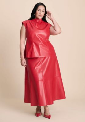 Women's Faux Leather Midi Skirt