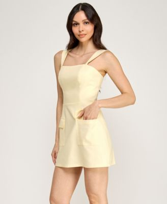 Juniors' Square Neck Sleeveless Short Dress
