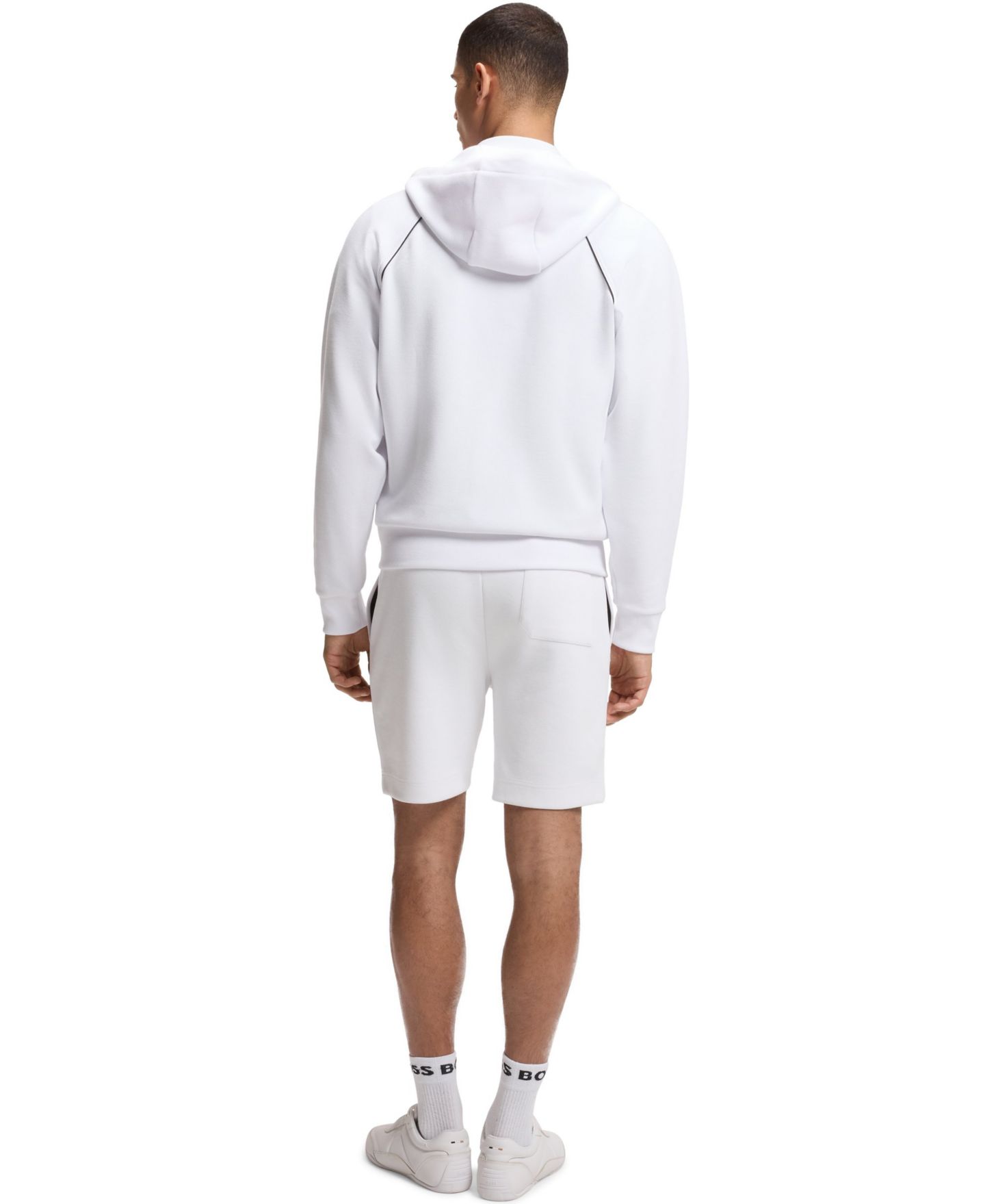 Мужское худи Hugo Boss Cotton-Blend Piping Detail Zip-Up, цвет: Белый — фото 4
