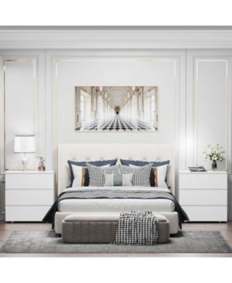 Nightstand with 3 drawers,Bedside table, For bedroom,White