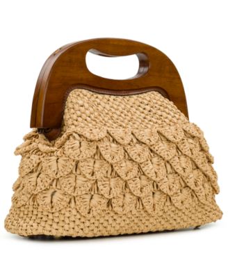Scalloped Raffia Medium Sandrine Wooden Frame Crossbody Bag