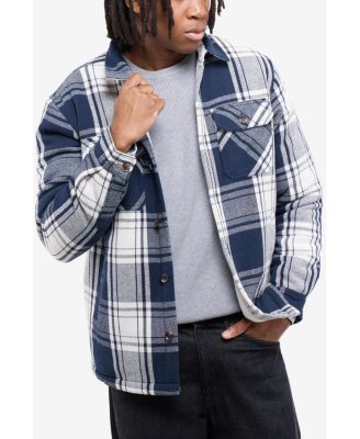 X RAY Men's Cotton Plaid Flannel Button-Up Shirt Jacket With Faux Shearling Lining