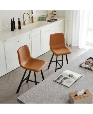 Faux Leather Ergonomic Bar Stool with Footrest - Metal Frame (2 Sets)