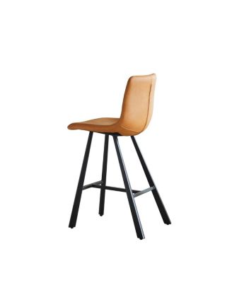 Faux Leather Ergonomic Bar Stool with Footrest - Metal Frame (2 Sets)