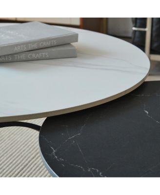 Round Nested Coffee Tables - Faux Marble Top with Metal Frame