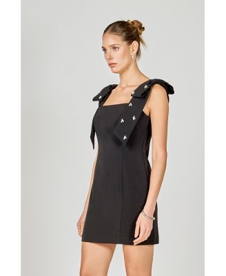 Women's Mini Dress With Rhinestone & Pearl Embellised Bow