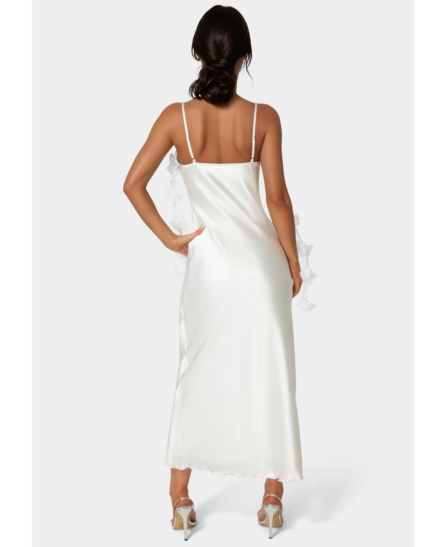 Women's Cascading Floral Satin Maxi Dress
