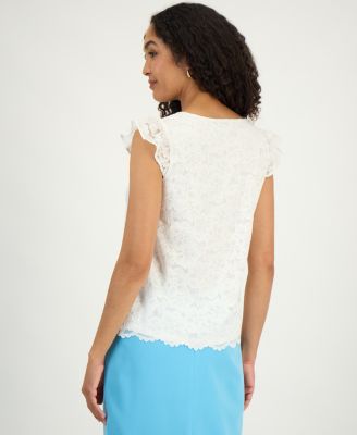 Women's Lace Flutter-Sleeve Top, Regular & Petite