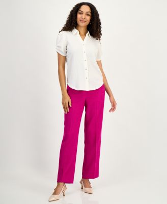 Women's Textured Collared Button-Front Blouse