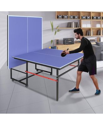 8FT Indoor Table Tennis Table Set with Foldable MDF Surface, Portable Ping Pong Table with Net, 2 Paddles and 3 Balls for Home Use