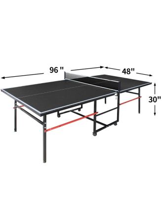 8FT Indoor Table Tennis Table Set with Foldable MDF Surface, Portable Ping Pong Table with Net, 2 Paddles and 3 Balls for Home Use