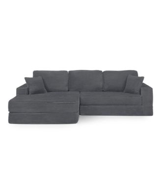 Corduroy L-Shape Modular Sectional Sofa - Unfolds into a Bed