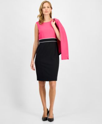 Petite Crewneck Sleeveless Structured Career Dress