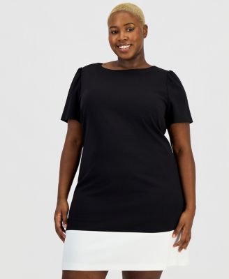 Plus Size Colorblock Short-Sleeve Shift Dress