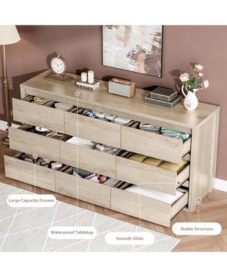 9-Drawer Dresser for Bedroom, Wide Modern Wooden Storage Chest for Living Room & Entryway