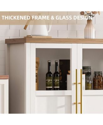 55" Buffet Cabinet with 4 Glass Doors, Modern Farmhouse Sideboard with Storage