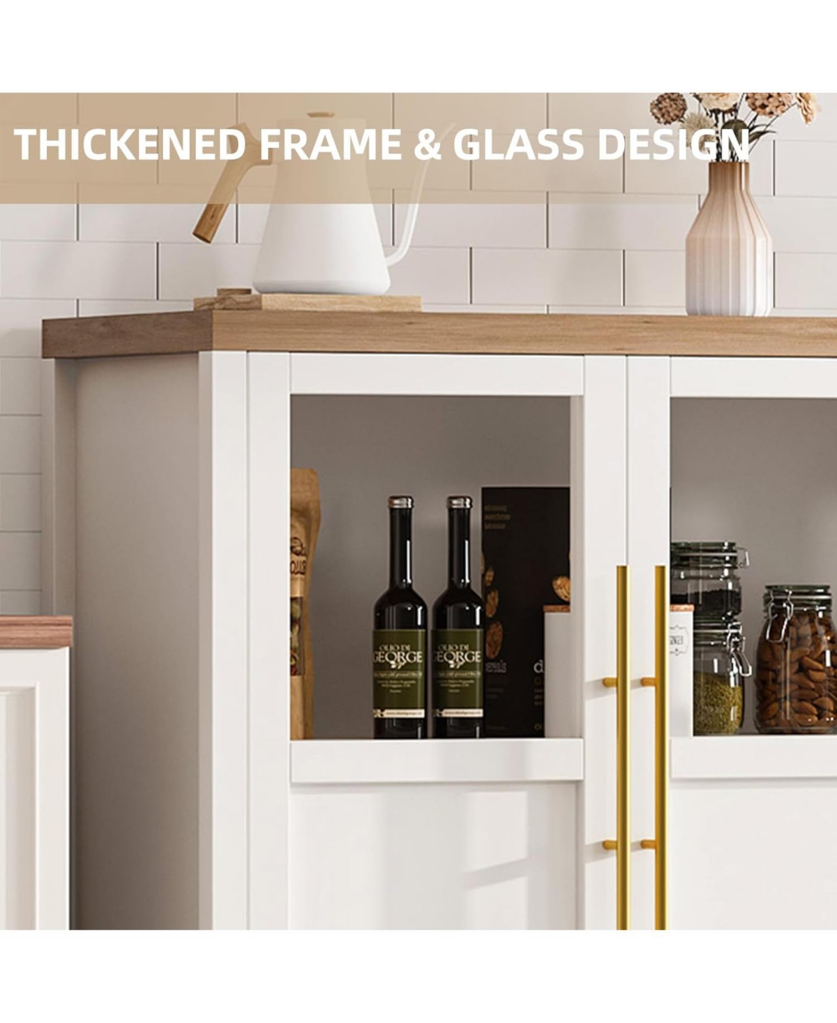 gaomon 55" Buffet Cabinet with 4 Glass Doors, Modern Farmhouse Sideboard with Storage