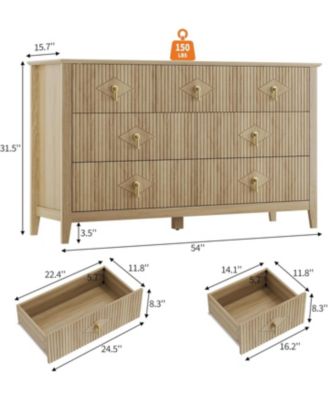 Wide Fluted Dresser, 7 Drawer Modern Wood Storage Chest for Bedroom, Living Room or Entryway