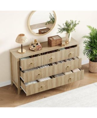 Wide Fluted Dresser, 7 Drawer Modern Wood Storage Chest for Bedroom, Living Room or Entryway